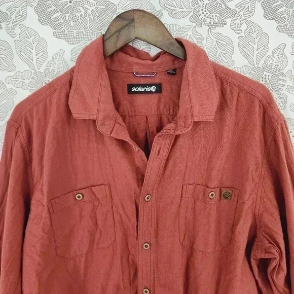 Solaris Button down Long sleeve Men's Shirt Cotton Size XL Red Brick 7743 - Picture 2 of 7